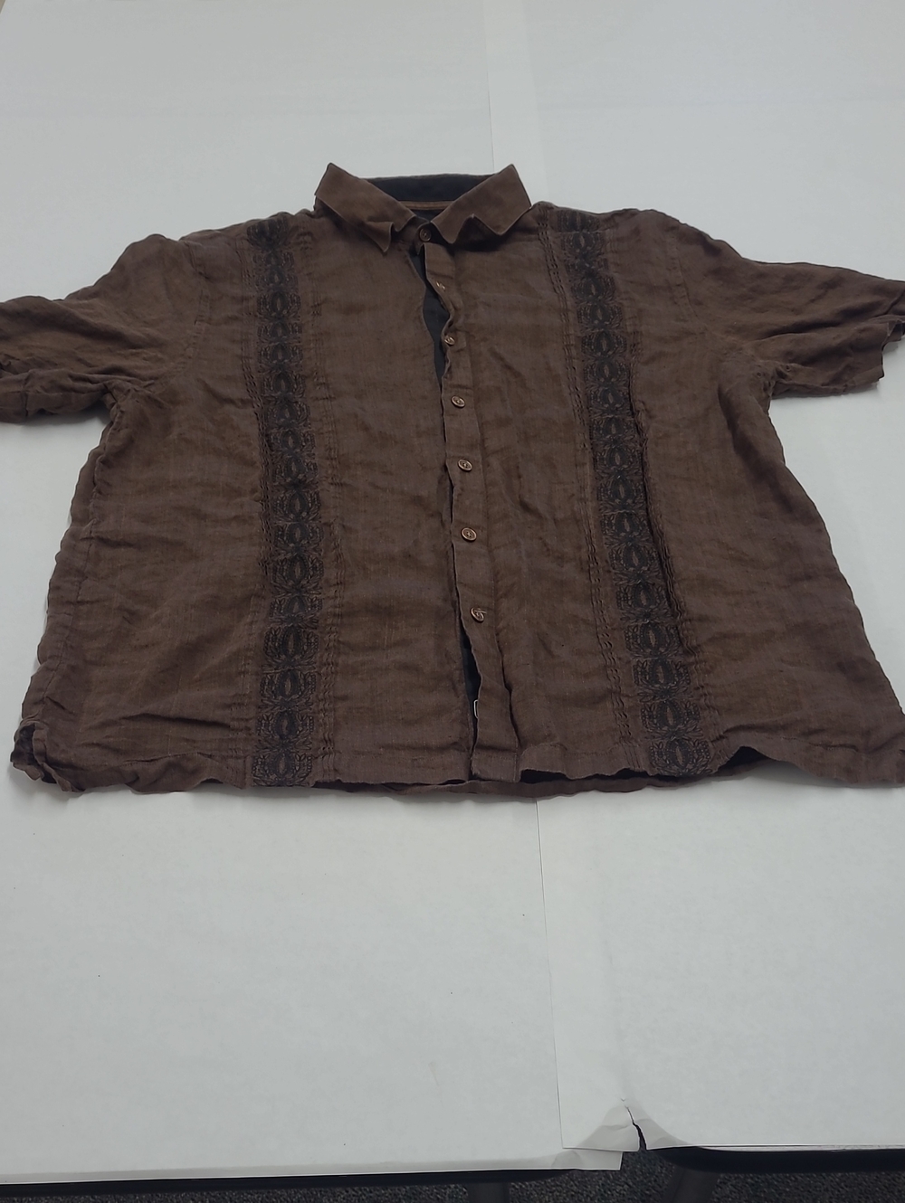 Nat Nast Linen Brown Short-Sleeve Button-Up Shirt Size XL